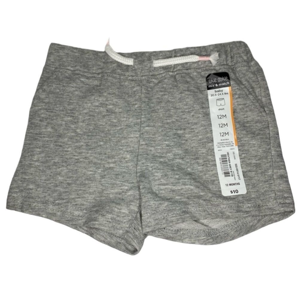 5/$15 Okie Dokie Baby Shorts Gray Drawstring Faux Pockets 12 Months